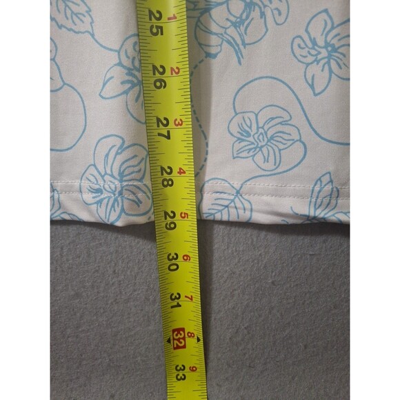 Three Sixty Six  Polo Mens L Golf Stretch Performance White Blue Floral Bees AOP - Picture 6 of 7